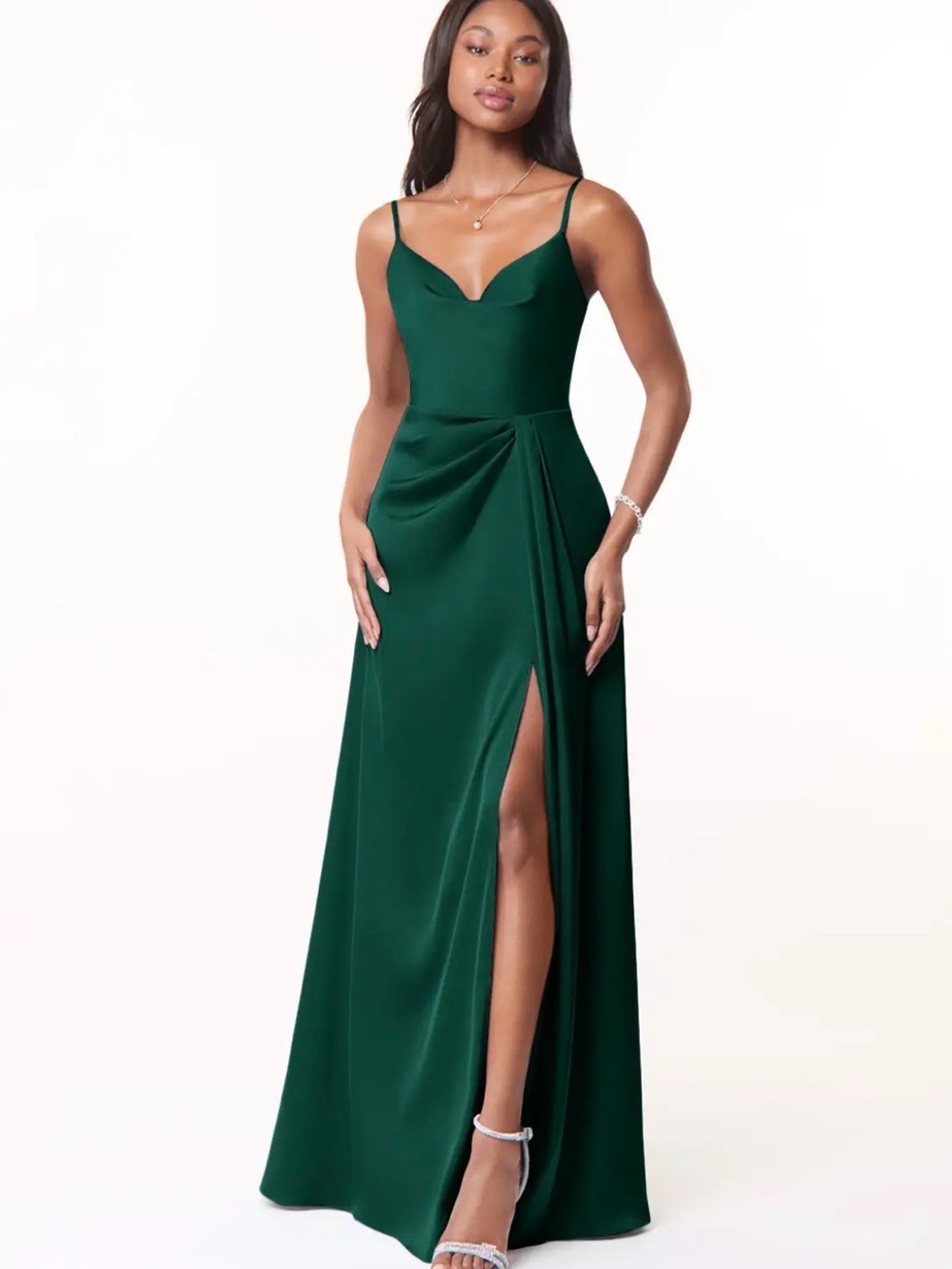 Azazie Emerald Green Spaghetti Strap Maxi Gown size 14